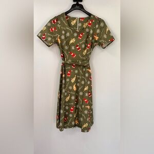 Christmas Floral Print Vintage Swing Dress